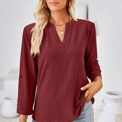 Notched Roll-Tab Sleeve T-Shirt - MimiStylez