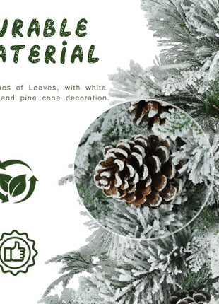 6FT Pre-Lit Spruce Snow Flocked Christmas Tree With Pine Cones, 250 Multi-Color LED Lights, 11 Flashing Modes