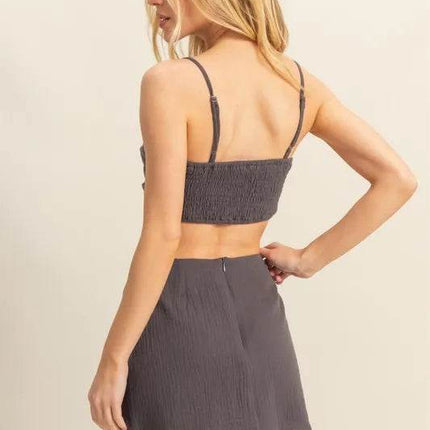 HYFVE Ruched Bra Top and Mini Skirt Set - MimiStylez