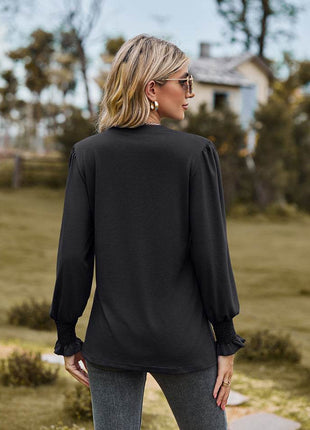 Notched Neck Flounce Sleeve Blouse - MimiStylez