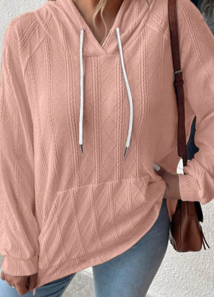 Textured Drawstring Kangaroo Pocket Hoodie - MimiStylez