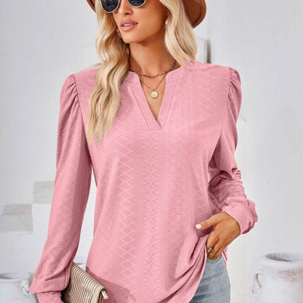 V-Neck Puff Sleeve Blouse - MimiStylez