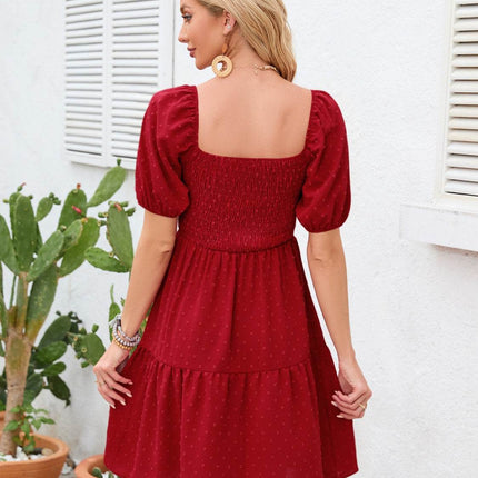 Swiss Dot Smocked Square Neck Dress - MimiStylez