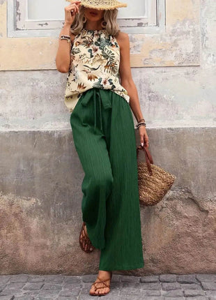Printed Tank Top and Wide Leg Pants Set - MimiStylez
