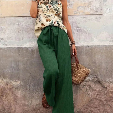 Printed Tank Top and Wide Leg Pants Set - MimiStylez