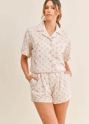 MABLE Polka Dot Collar Crop Top and Short Lounge Set - MimiStylez