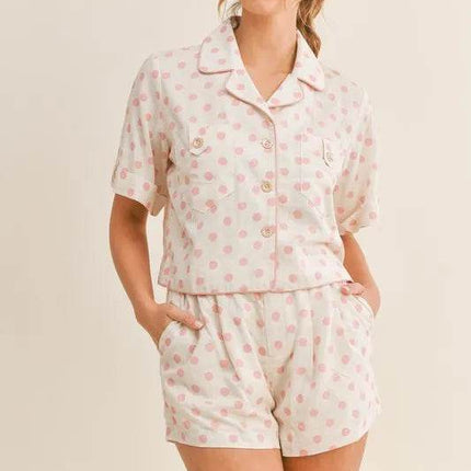 MABLE Polka Dot Collar Crop Top and Short Lounge Set - MimiStylez