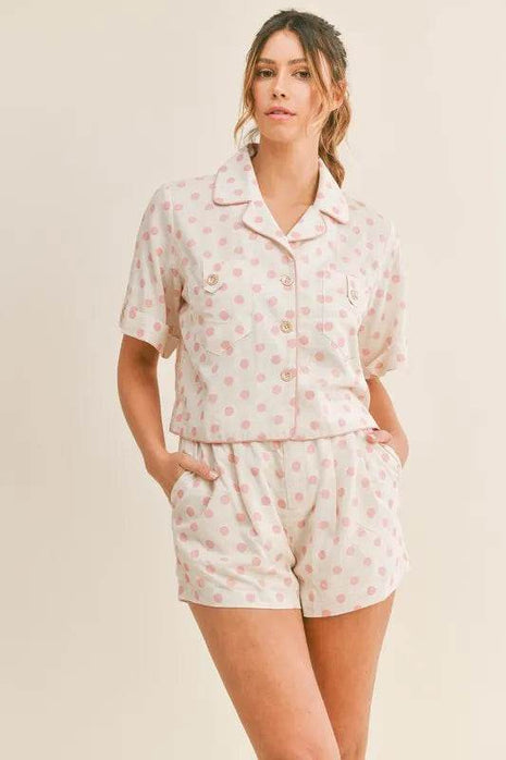 MABLE Polka Dot Collar Crop Top and Short Lounge Set - MimiStylez
