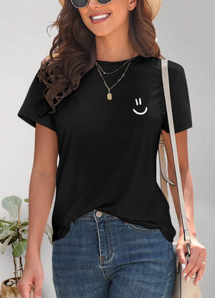 Smile Graphic Round Neck Short Sleeve T-Shirt - MimiStylez