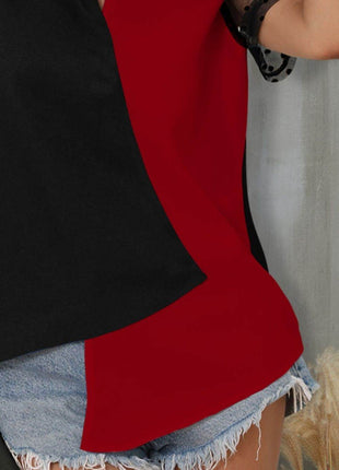 Color Block Notched Short Sleeve T-Shirt - MimiStylez