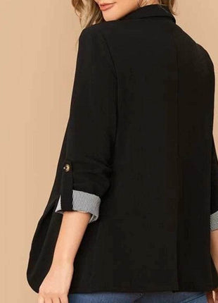 Lapel Collar Roll-Tab Sleeve Blazer - MimiStylez