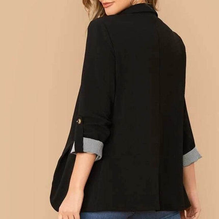 Lapel Collar Roll-Tab Sleeve Blazer - MimiStylez
