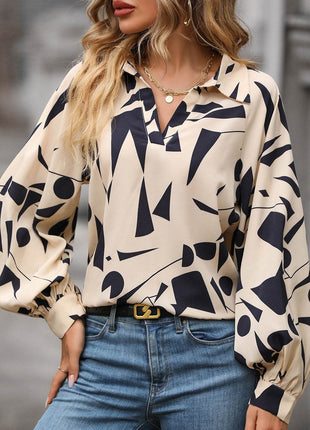 Printed Johnny Collar Blouse - MimiStylez