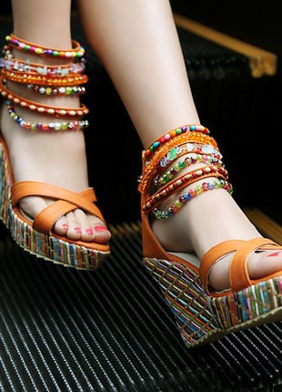 Bohemian Wedge Handmade Beaded Sandals Platform Shoes