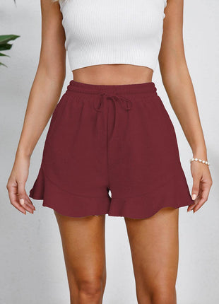 Full Size Drawstring Ruffle Hem Shorts - MimiStylez