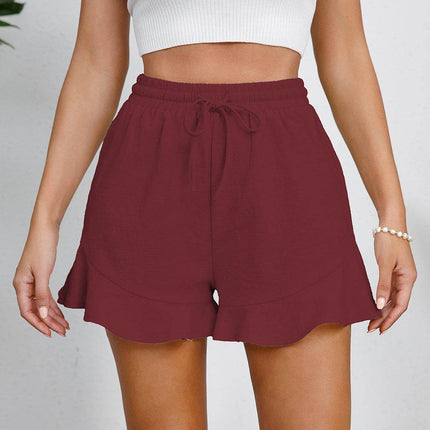 Full Size Drawstring Ruffle Hem Shorts - MimiStylez