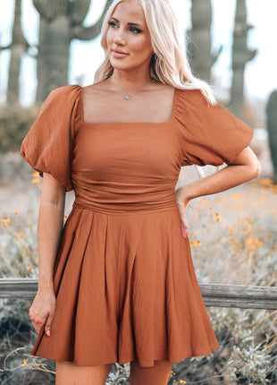 Square Neck Pleated Romper with Pockets - MimiStylez