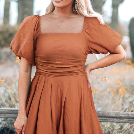 Square Neck Pleated Romper with Pockets - MimiStylez