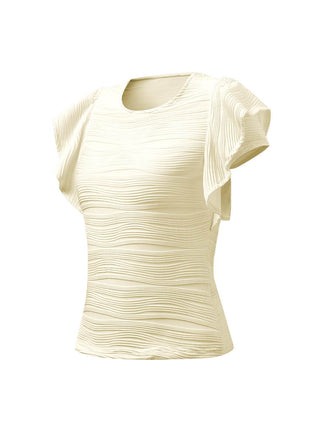 Textured Round Neck Cap Sleeve Top - MimiStylez