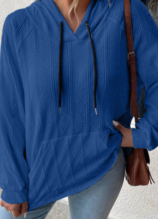 Textured Drawstring Kangaroo Pocket Hoodie - MimiStylez