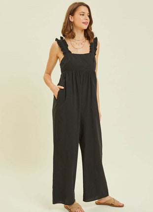 HEYSON Full Size Ruffled Strap Back Tie Wide Leg Jumpsuit - MimiStylez