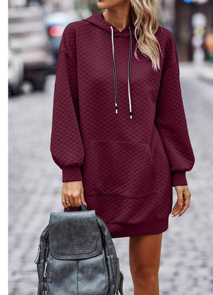 Textured Drawstring Tunic Hoodie - MimiStylez