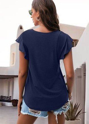 Ruffled Round Neck Cap Sleeve Blouse - MimiStylez