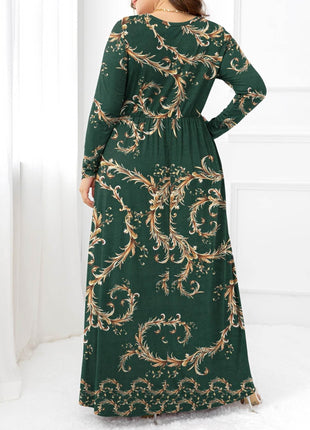 Plus Size Round Neck Maxi Dress with Pockets - MimiStylez