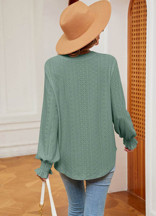 Notched Neck Flounce Sleeve Blouse - MimiStylez