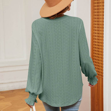 Notched Neck Flounce Sleeve Blouse - MimiStylez