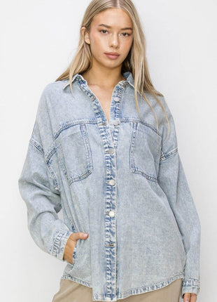 RISEN Button Up Long Sleeve Shacket - MimiStylez