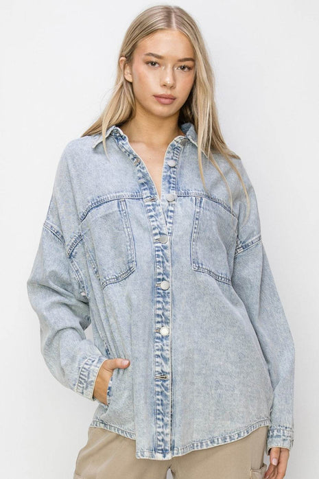 RISEN Button Up Long Sleeve Shacket - MimiStylez