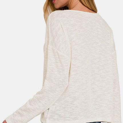 Zenana V-Neck Dropped Shoulder Long Sleeve T-Shirt - MimiStylez