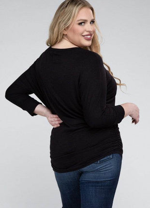 Plus Luxe Rayon Boat Neck 3/4 Sleeve Top - MimiStylez
