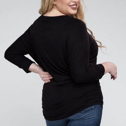 Plus Luxe Rayon Boat Neck 3/4 Sleeve Top - MimiStylez