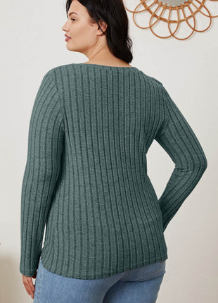 Basic Bae Full Size Ribbed V-Neck Long Sleeve T-Shirt - MimiStylez