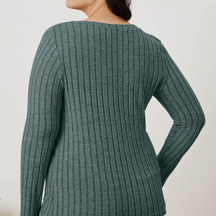 Basic Bae Full Size Ribbed V-Neck Long Sleeve T-Shirt - MimiStylez