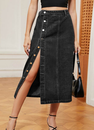 Button Down Midi Denim Skirt - MimiStylez