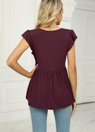 V-Neck Flutter Sleeve Babydoll Blouse - MimiStylez