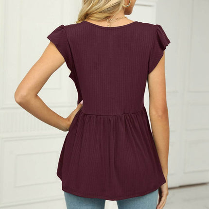 V-Neck Flutter Sleeve Babydoll Blouse - MimiStylez