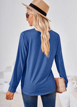 Square Neck Ruched Long Sleeve Blouse - MimiStylez