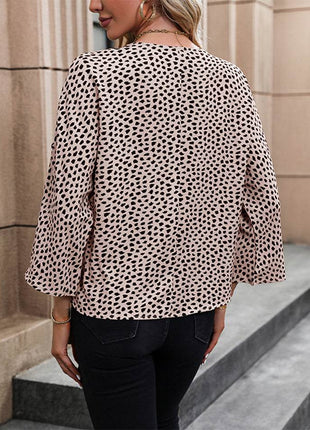 Printed V-Neck Roll-Tab Sleeve Blouse - MimiStylez