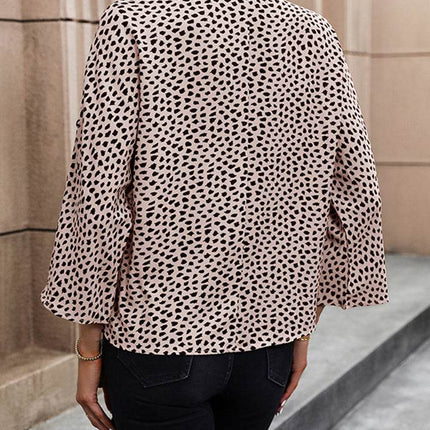 Printed V-Neck Roll-Tab Sleeve Blouse - MimiStylez