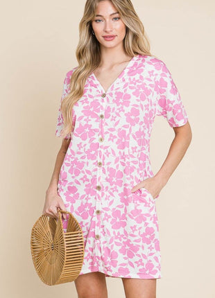 BOMBOM Floral Button Down Mini Dress - MimiStylez