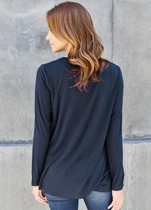 Basic Bae Full Size V-Neck Long Sleeve Top - MimiStylez