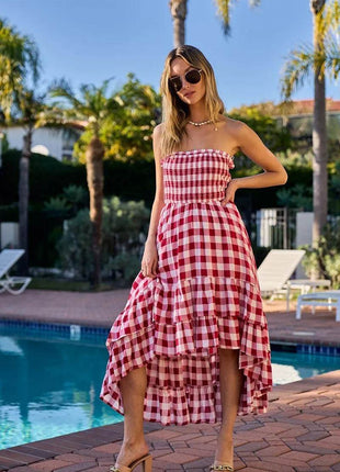 BiBi Smocked Body Off Shoulder Check Dress - MimiStylez