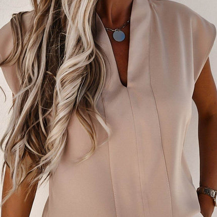 V-Neck Cap Sleeve Blouse - MimiStylez