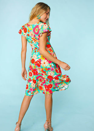 Haptics Floral Square Neck Short Sleeve Dress - MimiStylez