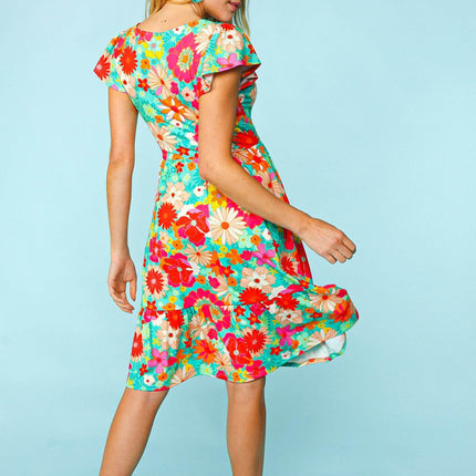 Haptics Floral Square Neck Short Sleeve Dress - MimiStylez