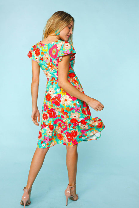 Haptics Floral Square Neck Short Sleeve Dress - MimiStylez